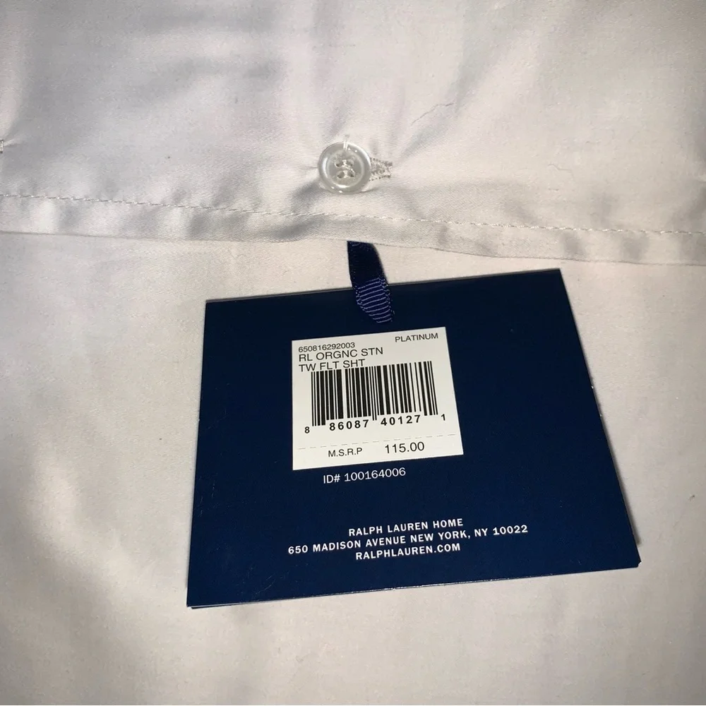 Ralph Lauren platinum organic cotton sateen twin flat sheet new‎ in bag